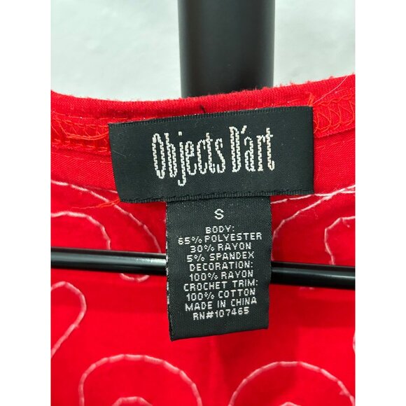 Objects DArt Embroidered Red Short Sleeve Boho Tunic Top Sz S - Picture 5 of 8